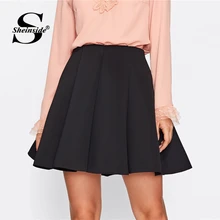 Sheinside классическая черная плиссированная юбка со средней талией для женщин, весна, повседневные расклешенные юбки в минималистическом стиле, элегантная плотная мини-юбка