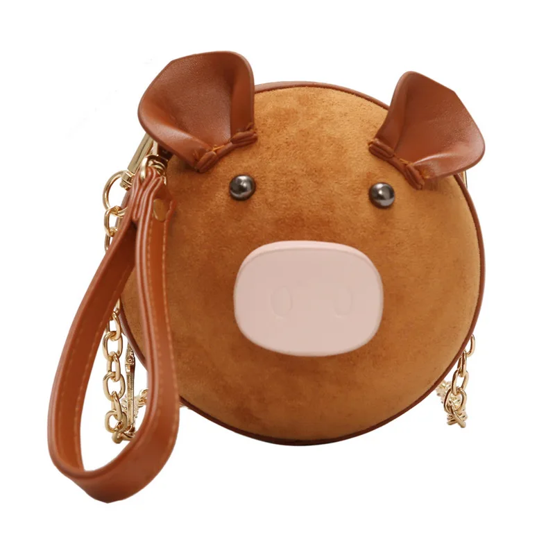 

Creative Crossbody Bag Designer Cute Pig Pu Round Tote Bag For Women Chain Shoulder Bag Mini Purse Ladies Flap Casual Handbag