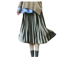 Осенние зимние Бархатные юбки женские корейские плиссированные длинные макси юбки для женщин с эластичной высокой талией Jupe Femme E0489