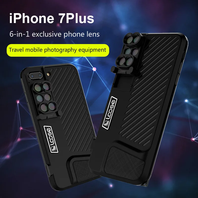 

2018 Hot Sales!!! 6 In 1 Lens Combo Fisheye Effect Lens Wide-angle Macro Lens Phone Shell For Iphone7 Plus Iphone 8 Plus