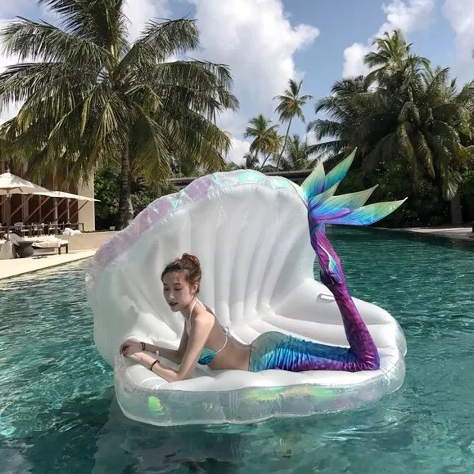 

Giant Pearl Scallops Inflatable Pool Float Shell Mattress Lounger With Handle And Pearl Ball Water Sofa Party Toys Swimming Ring