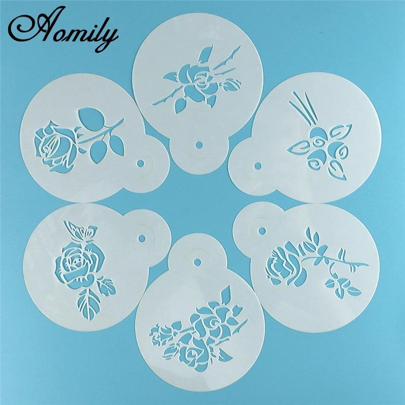 Arshen 6pcs/Set Wedding Cake Stencils Rose Flowers Coffee Templates DIY Cake Fondant Sugarcraft Baking Decorating Tools Bakeware images - 6