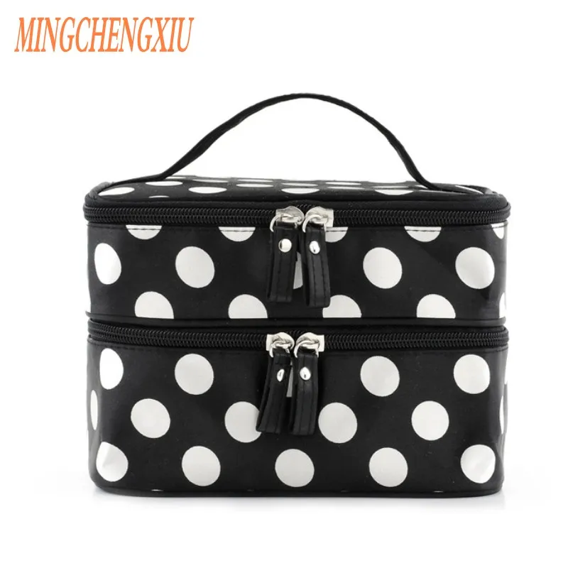 

Suitcase Color Point Beauty Storage Box Travel Cosmetics Organizer Hygiene Personal PU Waterproof Two-layer Zipper Storage Bag