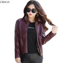 LXUNYI мотоциклетная кожаная куртка для женщин, осень, новинка, повседневное короткое Свободное пальто из искусственной кожи, большие размеры, женские кожаные куртки и пальто
