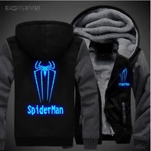 Hot Sales Luminous SpiderMan Printed Hoodie Hip Hop Sweatshirt Jacket Winter Streetwear Fleece Thicken Hooded Coat Dropshipping