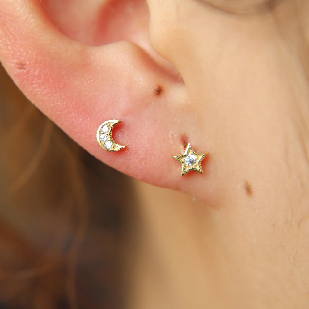 925 sterling silver dainty design delicate minimalist moon star studs multiple studs adorable girl silver earring (7)