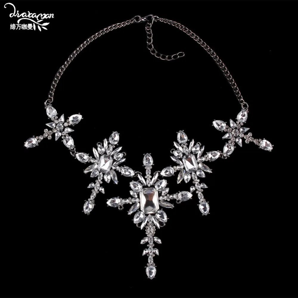 Dvacaman модное большое массивное ожерелье женское ожерелье с подвеской из кристаллов в виде цветка вечерние Макси колье воротник ювелирные изделия Прямая поставка AQ95
