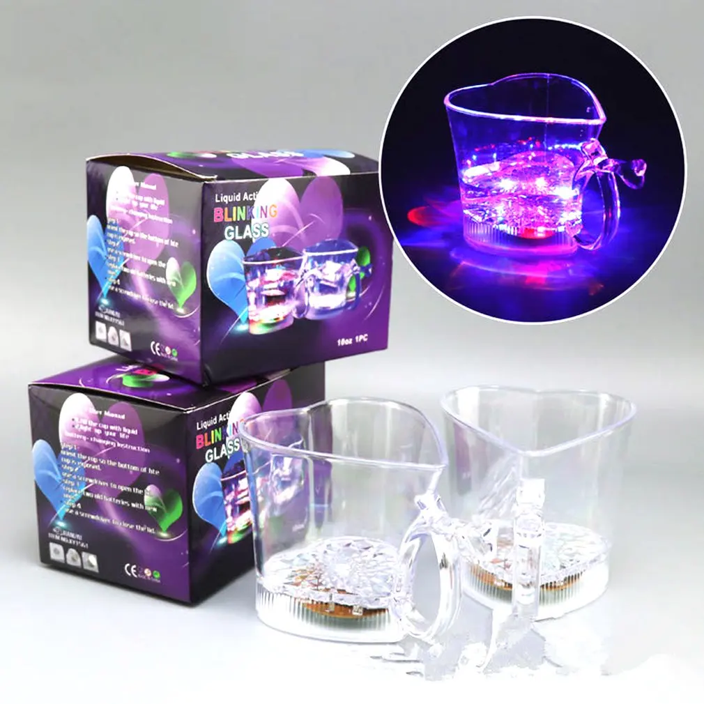 

LED Colorful Glowing Heart Shape Cup Flash Water Induction Light Cup Beer Cup Cool Drink Wine Glasses