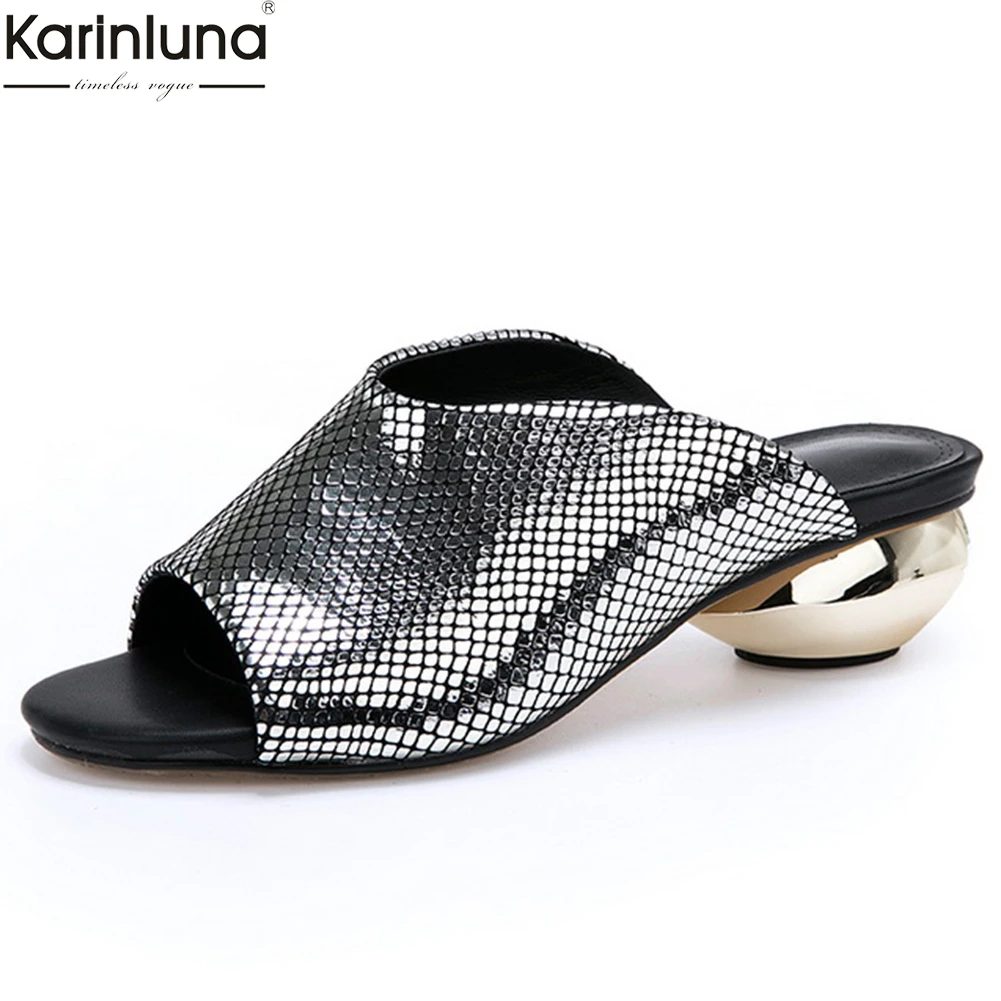 

Karinluna high quality large size 32-42 sheepskin genuine leather summer pumps woman shoes peep toe lady mules shoes woman pumps