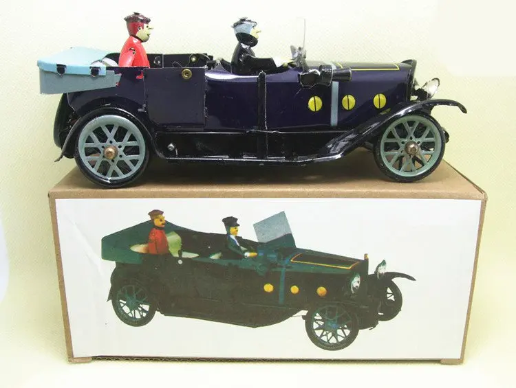 

[New] Adult Collection Retro Wind up toy Metal Tin Two people Vintage luxur car Mechanical toy Clockwork toy figures kids gift