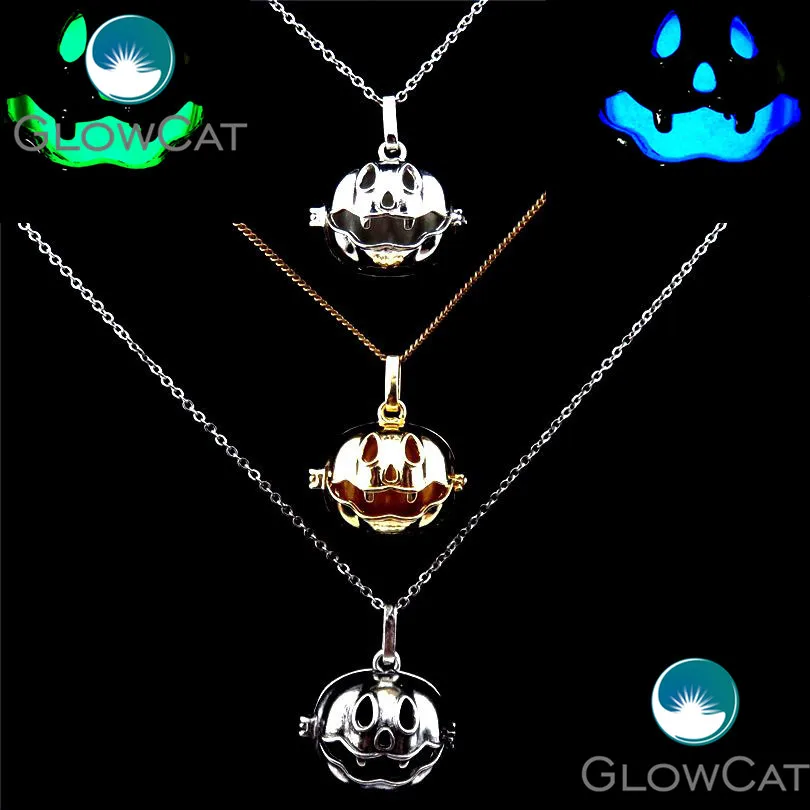 R 20909 Halloween Locket Necklace Pumpkin Box Stone Beads Pearl Cage