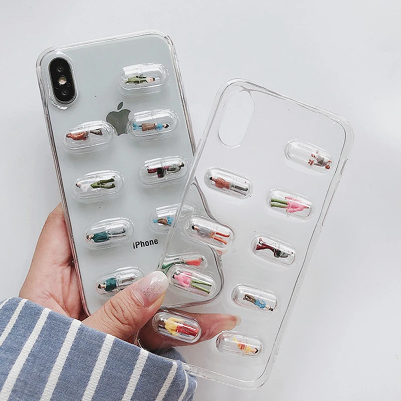 Falta lindo estereoscópica cápsula muñeca teléfono caso para iPhone 7 6 6 S 8 Plus X XS X Max XR encantador claro TPU cubierta de dibujos animados Fundas