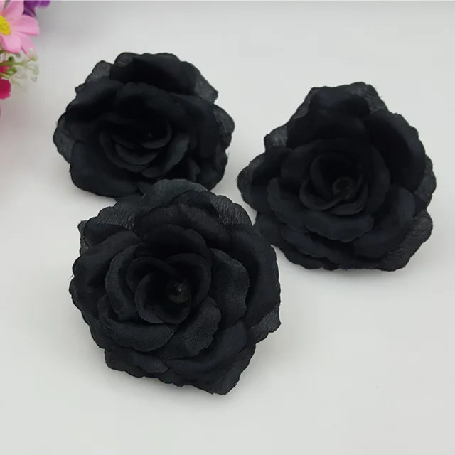 1 шт., 8 см, серебристый искусственный Шелковый цветок розы для свадебной вечеринки, украшения дома, комнаты, цветок, аксессуары для творчества, Шелковый цветок - Цвет: black