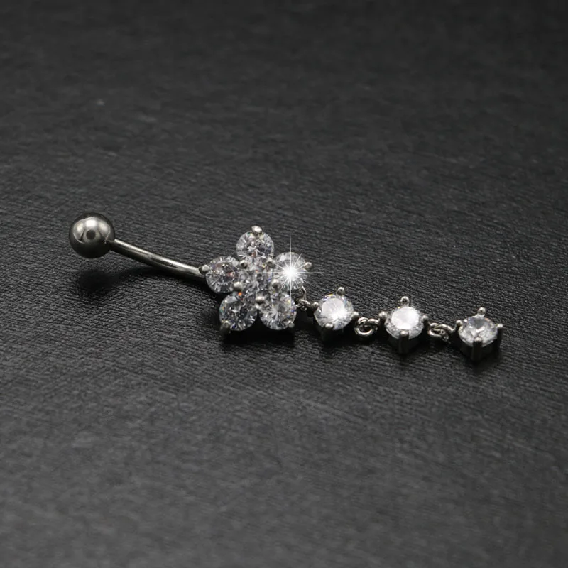 fashion sexy flower dangle belly button rings ombligo navel piercing surgical steel zircon crystal pircing jewelry women girls 2 4