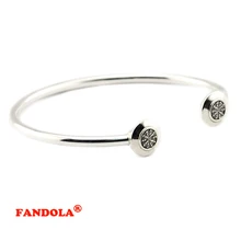 Совместимый с европейскими ювелирными круглыми подписями Открытый браслет с прозрачным кубическим цирконием 925 стерлингового серебра ювелирные изделия