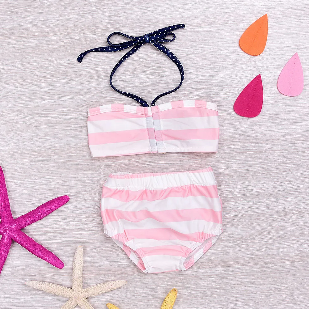 Baby Girl Swimwear Girls Clothes Baby Girl Bowknot Swimsuit Beach Bathing Striped Two Pieces Swimwears+Shorts Set J28#5