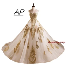 ANGELSBRIDEP Бальные платья Милая Золотая аппликация со шлейфом Vestidos De 15 Anos бальное платье дебютантное платье горячая Распродажа