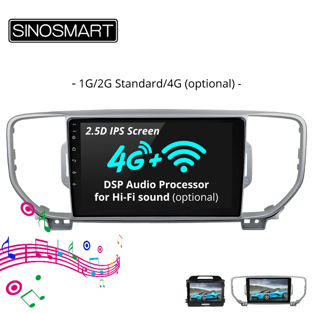 

SINOSMART 2.5D IPS/QLED Screen 1G/2G Car Navigation GPS Player for Kia KX5 Sportage R/QL 2010-2018 32EQ DSP, 4G RAM Optional
