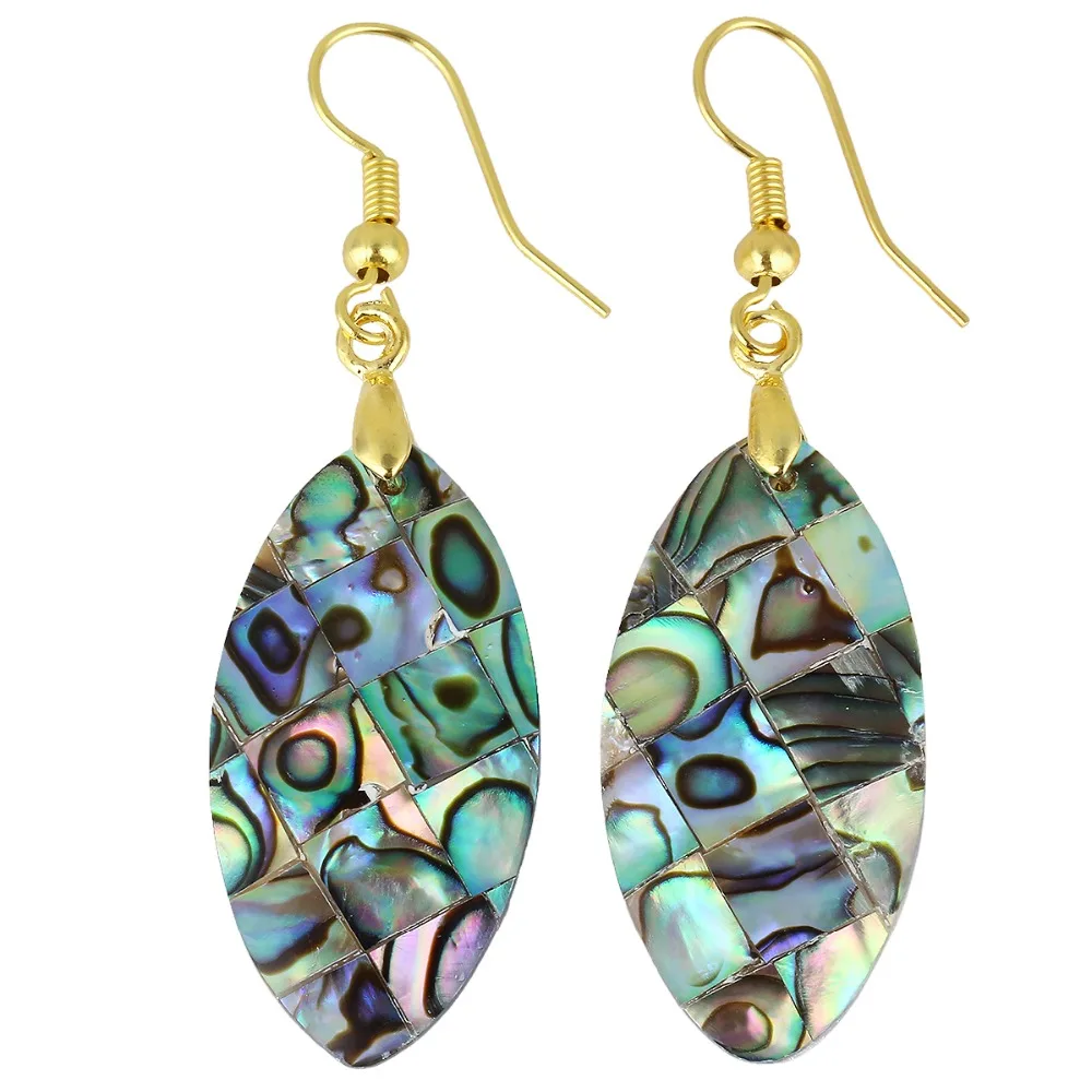 

TUMBEELLUWA Oval Abalone Shell Dangle Drop Hook Earrings for Women