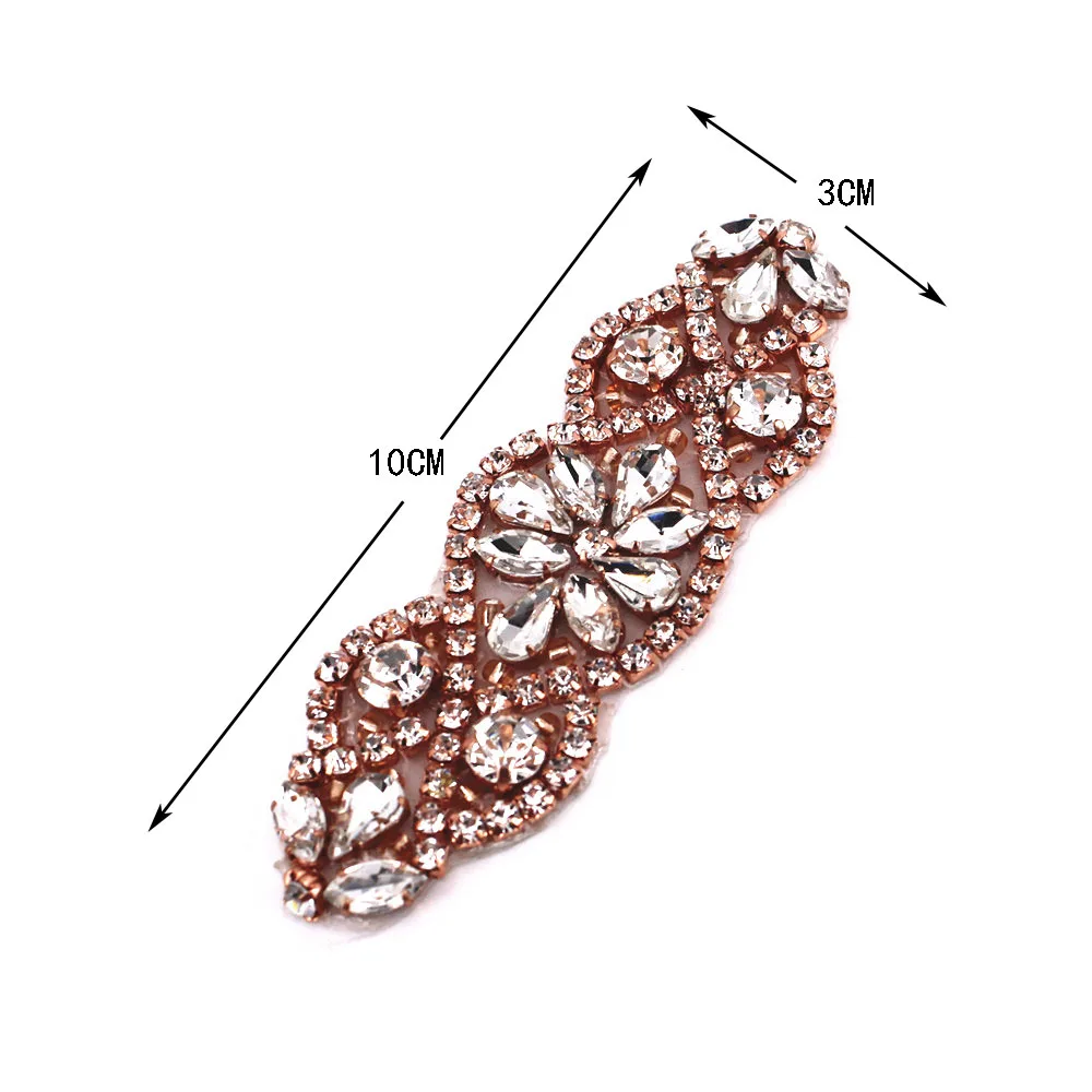 

Handmade Rose Gold Rhinestone Applique patch for Evening Gown Dress Prom Bridal Wedding Dress Sash Belt Applique with Crystals