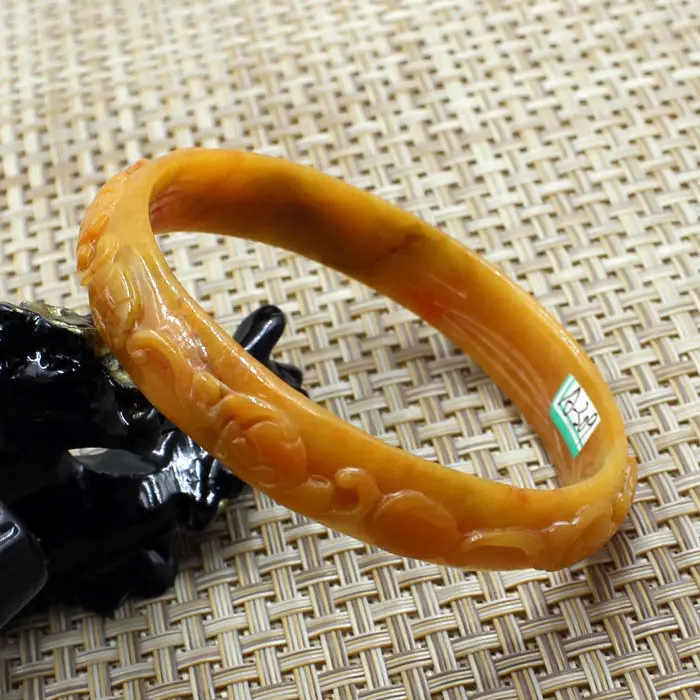 

A309 Chinese Hand-carved Emerald Brown stoneite stone Gems Bracelet Bangle 63mm