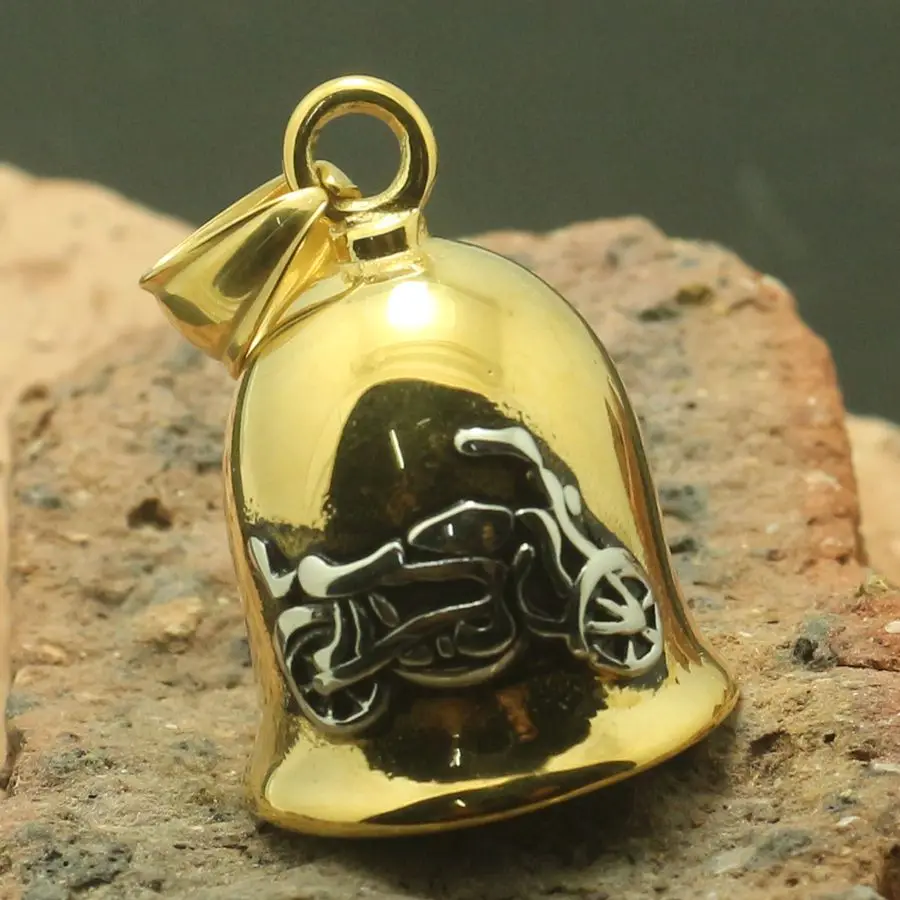 Men 316L Stainlesss Steel Golden Silver Hot Motorcycle Bell Pendant