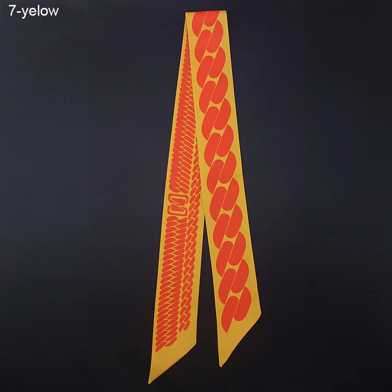 Luxury Brand Chain Print Twill Silk Small Women Fashion Scarf Hair Bags Handle Geometric Tie Multifunction Hand Ribbon Scarves