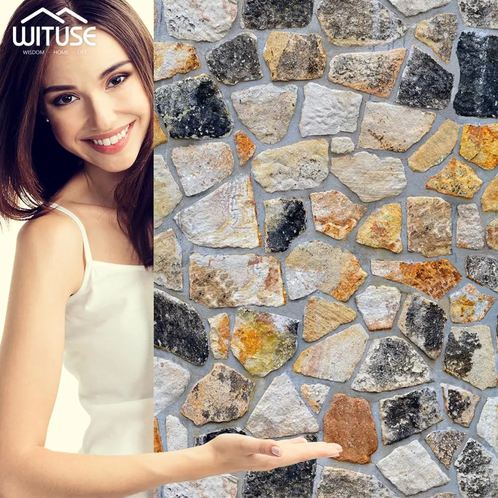 

45x100cm Wall Paper Brick Stone Rustic Effect Self-adhesive Wall Sticker For Living Room Bedroom Home Decoration Supplies