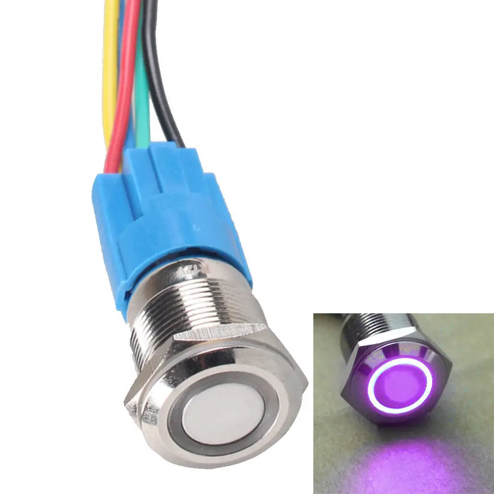 Durable 12V 16mm Car Push Button Green Angel Eye LED Latching Light Switch