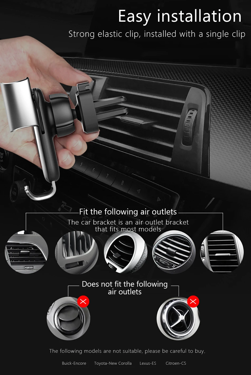 !ACCEZZ Universal Air Vent Car Phone Stand Holder For Samsung S9 iPhone X 8 Xiaomi Huawei Bracket Aluminum Alloy Support Holder (12)