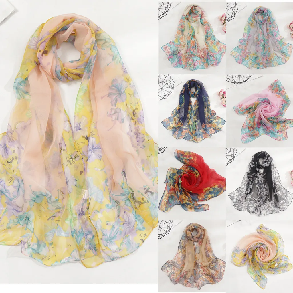 

Fashion Spring Autumn 1PC Women Chiffon Silk Scarfs Square Polyester Scarves Print Flowers Shawl Summer Shawls Hijabs