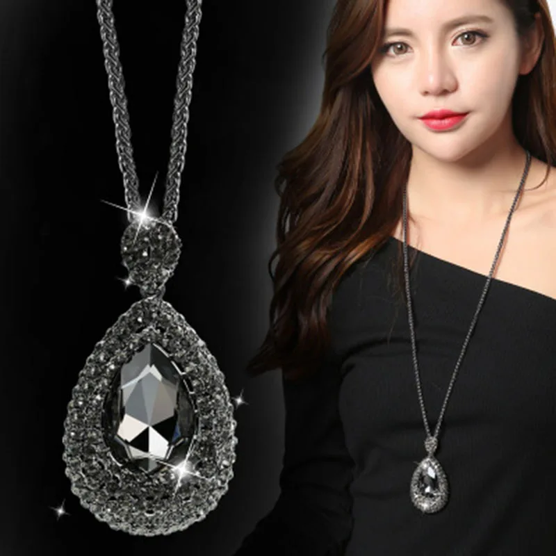 

BYSPT Fashion Waterdrop Shaped Pendant Long Necklace With For Women Clothes Accessories