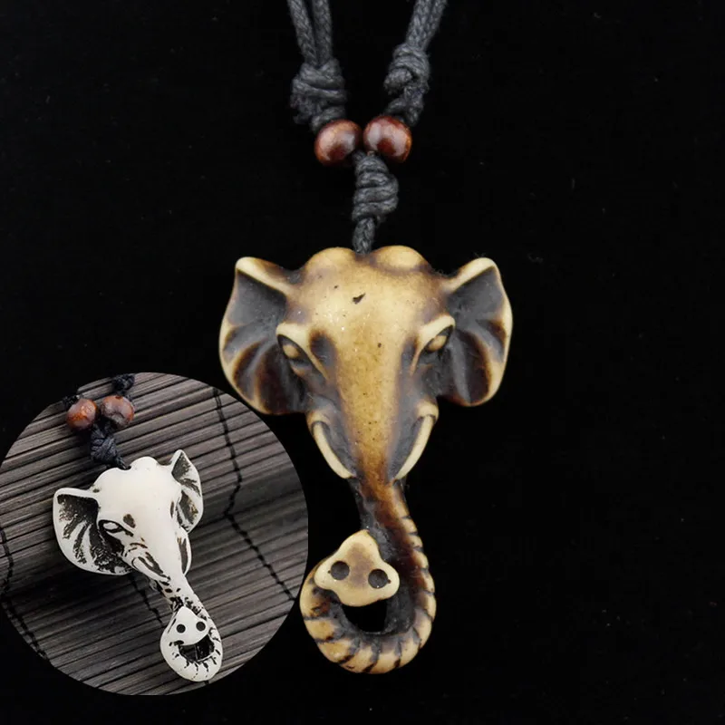 

Cool Tibetan Yak bone carved Elephant Pendants Necklace Gift XL48