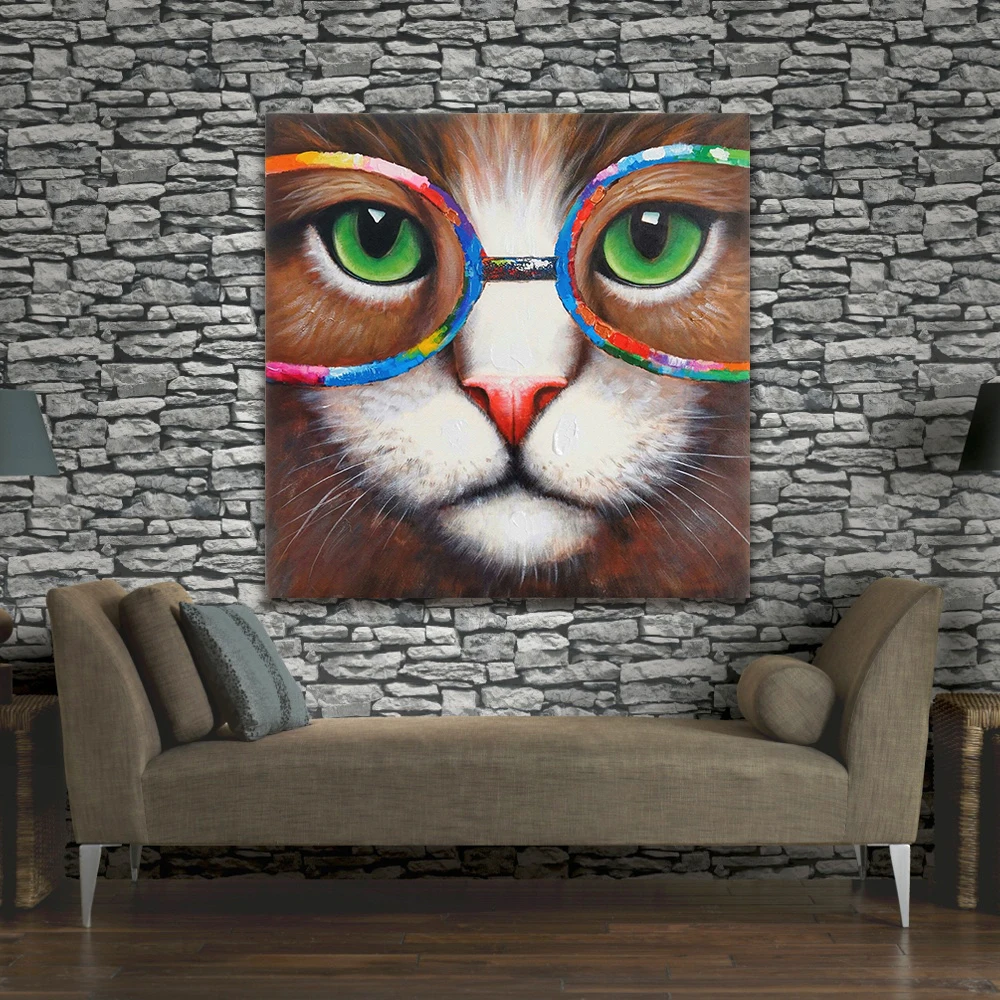 Billige HDARTISAN Wand Kunst Bild Tier Katze Mit Brille Gedruckt Leinwand Malerei Für Wohnzimmer Home Decor Kein Rahmen
