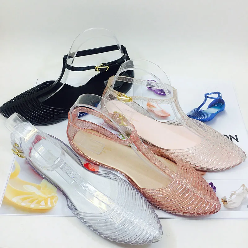

summer women jelly shoes buckle strap pointed toe women flats