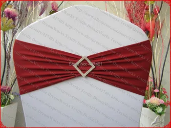 

NO.38 Burgundy Red Single Layer Spandex/Lycra/Expand Band/Cover&Rhombic Diamond Buckle&Pin For Wedding Party Banquet Decorations