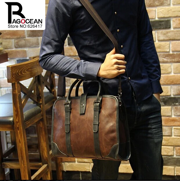 Модный мужской портфель из искусственной кожи, сумка через плечо, брендовая деловая сумка, мужская дорожная сумка, ретро портфель, коричневый, черный