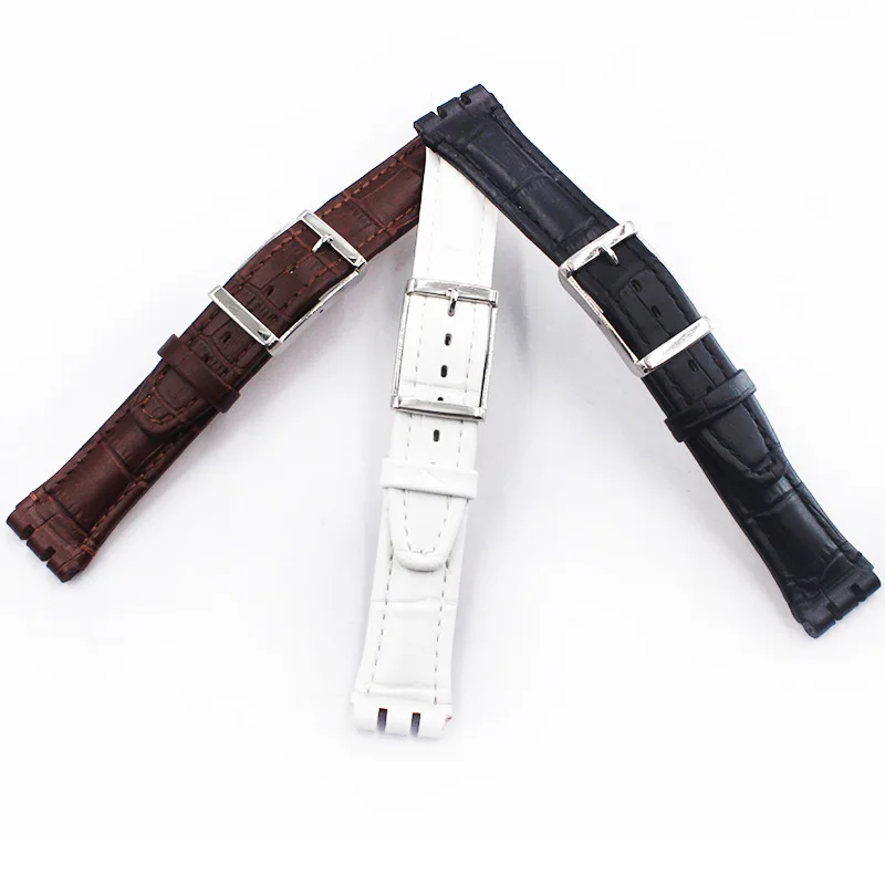 Аксессуары для часов кожаный ремешок 17 мм 19 с пряжкой язычком Swatch suob704 suoz147 suow107 GW164