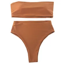 

High Cut Bandeau Bathing Suit Brazalian Cut Bikinis High Waisted Swimwear Plus Size Bikini Set
