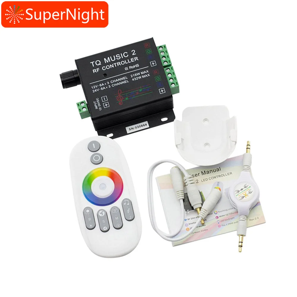 Цветная (RGB светодиодный контроллер с Подсветка DC 12V 24V 3 5 мм аудио Smart Touch TQ Музыка 2