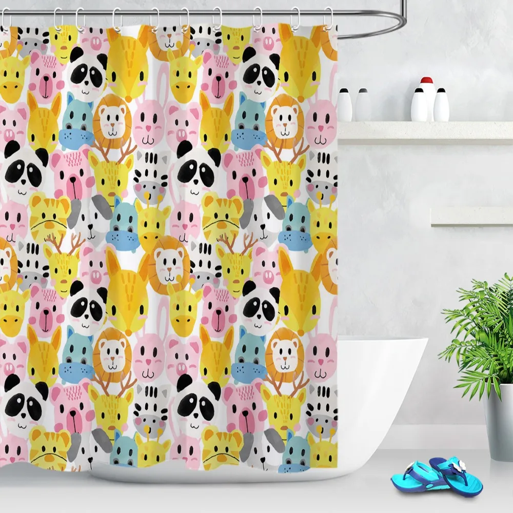 

Panda Pig Giraffe Line Squirrel Rabbit Dog Hippo Shower Curtain Waterproof Custom Bathroom Curtain Fabric For Kids Bathtub Decor