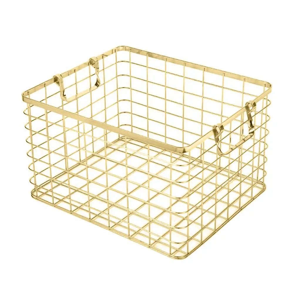 New Arrival Golden Wrought Iron Storage Basket With Handle Storage