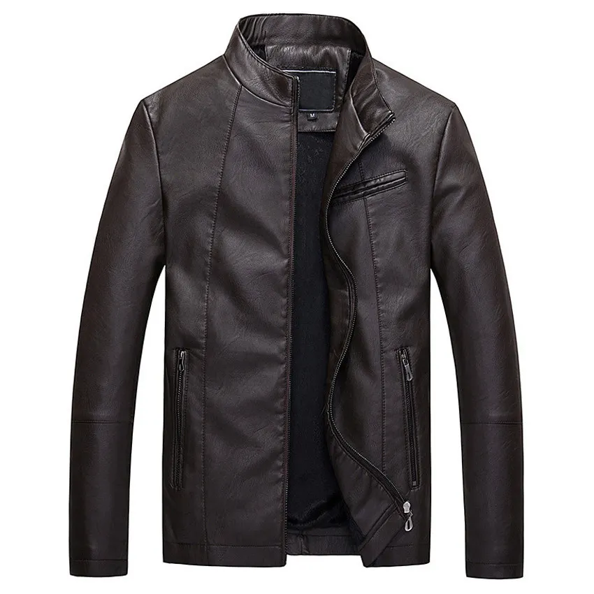 NaranjaSabor зимние осенние мужские кожаные куртки повседневные ветровки на молнии мужские мотоциклетные толстые пальто Мужская брендовая одежда N463 - Цвет: Coffee