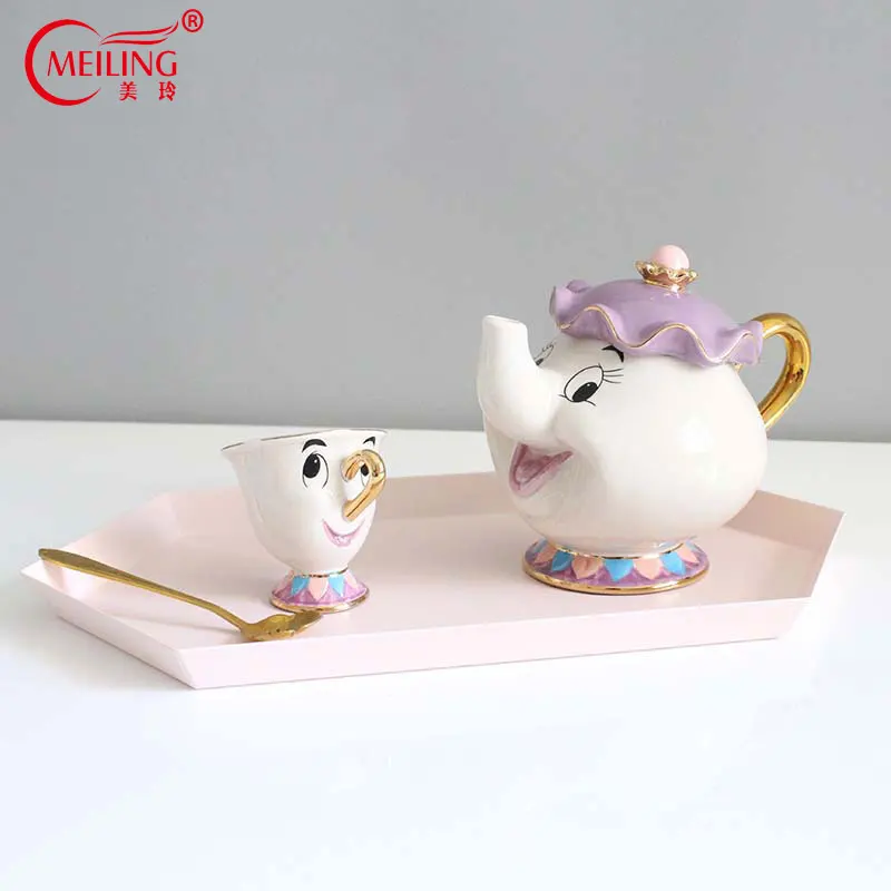 

Cute Ceramic Teapot and Cup Beauty & The Beast Handmade Pottery Tea or Coffee Pot Personalized Wedding Housewarming Mother Gifts