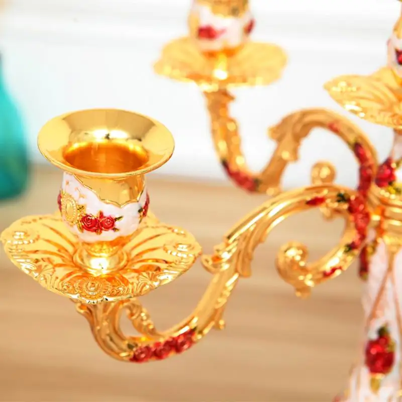 PEANDIM Golden Plated Golden Plated Rare Antique 5 arms Candle Holder Romantic Home Tabletop Candlestick Wedding Events Decor