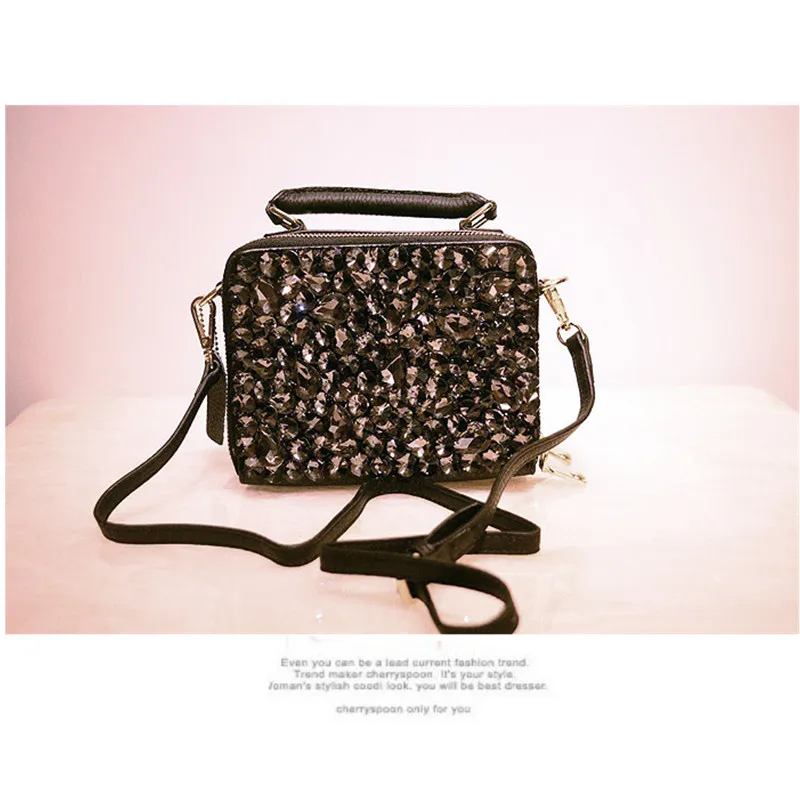 Роскошные модные женские сумки с бриллиантами, женские Стразы, сумка на плечо, женская сумка на цепочке, черная натуральная кожа, сумки через плечо - Цвет: Черный
