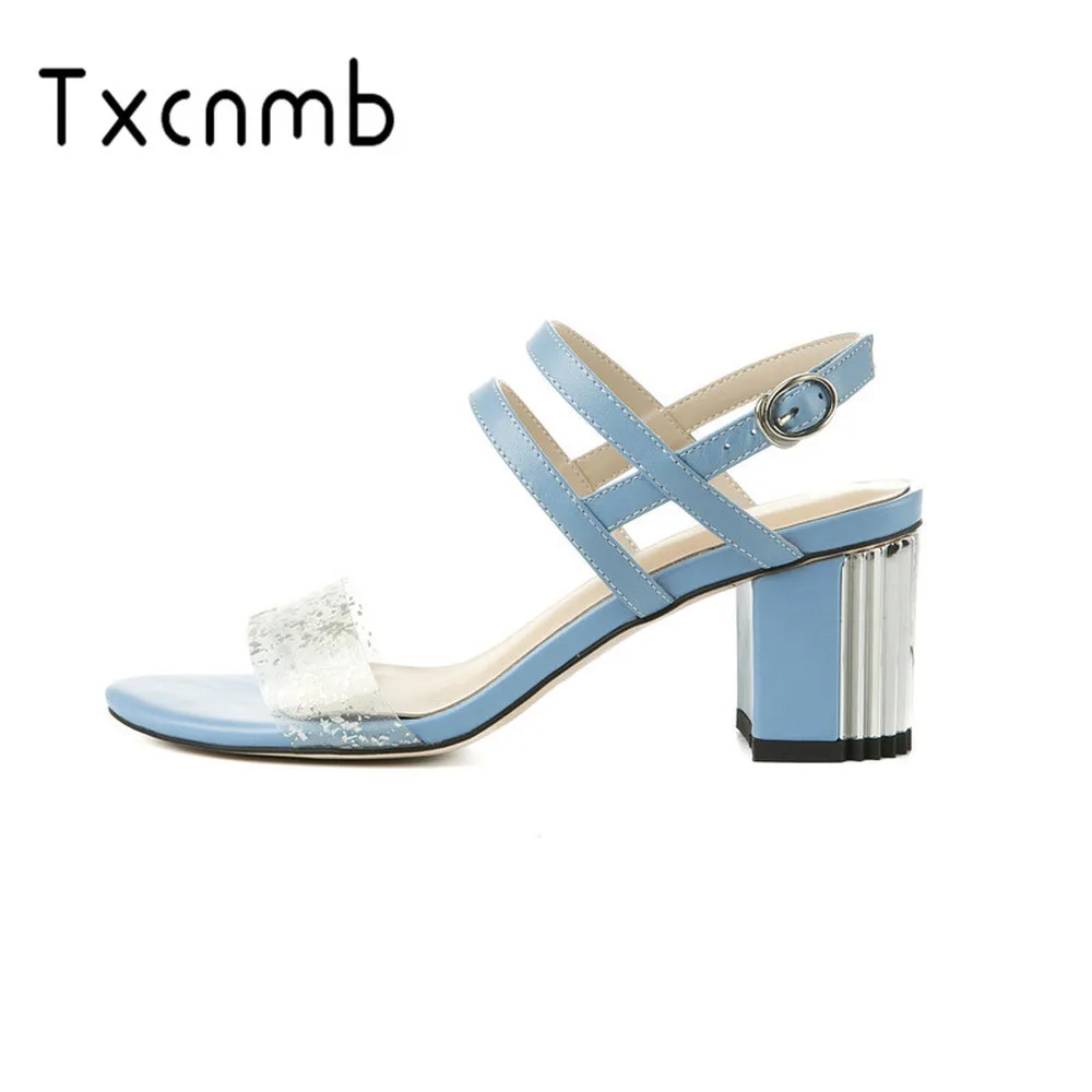 

TXCNMB 2019 New Summer Women Sandals High Quality Genuine Leather Shoes Woman wedding High Heel Sandals Fashion Shoes Sandals