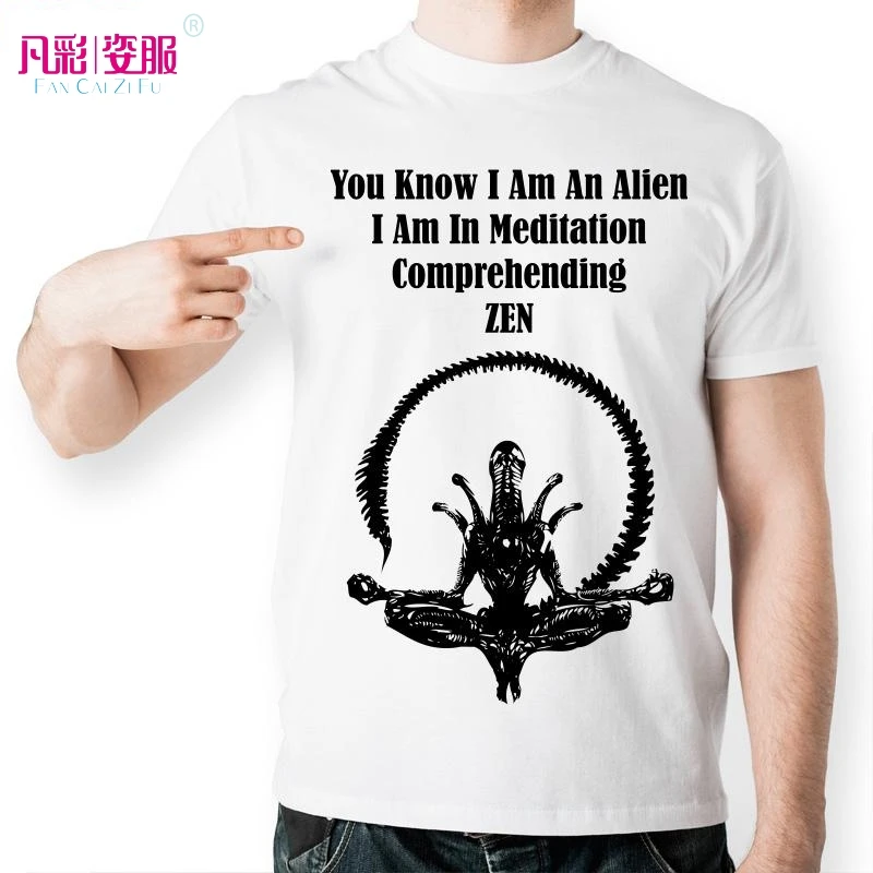 Exclusive Creative Cool Alien Zen T shirt Funny White Print T Shirt