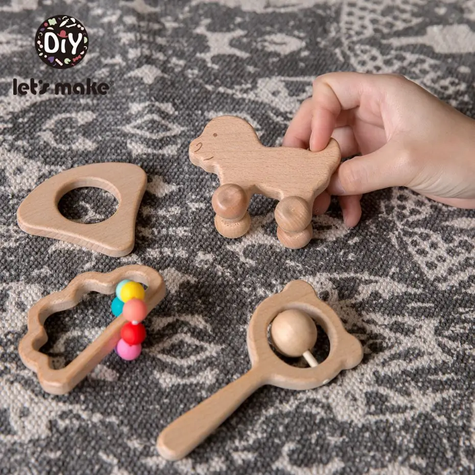 Let's Make 1 набор детские деревянные грызунки-погремушки для кроватки мобильные телефоны мультяшная деревянная детская кровать подвесные погремушки игрушки Детские Прорезыватели