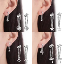 4 стиля, модные простые 925 пробы серебряные серьги, элегантные хрустальные кубические звезды с бантом, серьги с подвеской для женщин, ювелирные изделия, подарки